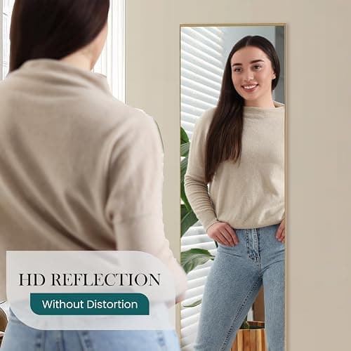 NEWBULIG Mirror Full Length, 16"x59" Body Wall Mirrors with Shatter-Proof Glass, Upgraded Floor Standing Mirror, Hanging or Leaning, with Stand Aluminum Alloy Frame for Home Decor, Bedroom, Gold thumbnail 5