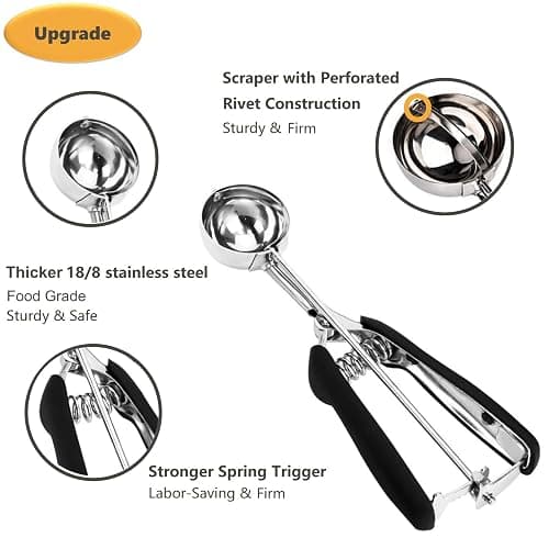 Cookie Scoop Set, 3Pcs Ice Cream Scoop, Cookie Scoops for Baking Set of 3, 18/8 Stainless Steel Cookie Scooper for Baking, Ice Cream Scooper with Trigger Release, Cookie Dough Scoop with Non-slip Grip thumbnail 4