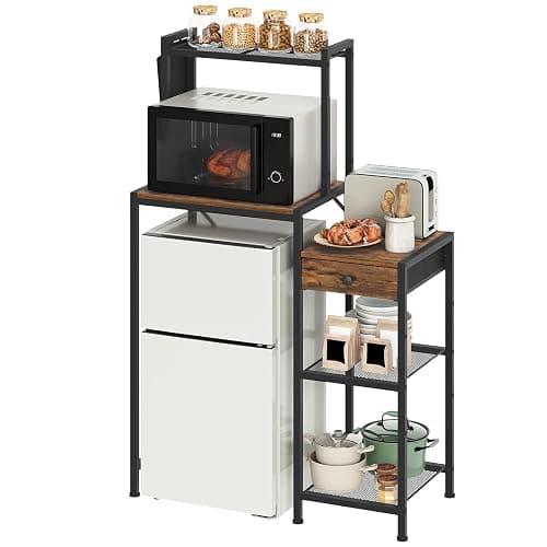 MAHANCRIS Mini Fridge Stand, Bakers Rack with Storage, 6-Tier Mini Fridge Cabinet, Coffee Bar Station with 1 Drawer, Microwave Stand for Kitchen, Dining Room, Rustic Brown and Black RSHR5401 thumbnail 7