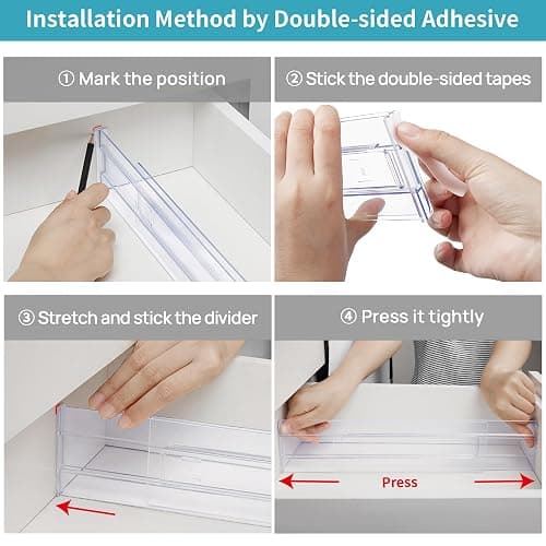 Vtopmart 8 Pack Drawer Dividers, 3.2" High Expandable from 12.2-21.4" Adjustable Drawer Organisers，Clear Plastic Drawers Separators for Clothing, Kitchen Utensils and Office Storage thumbnail 3