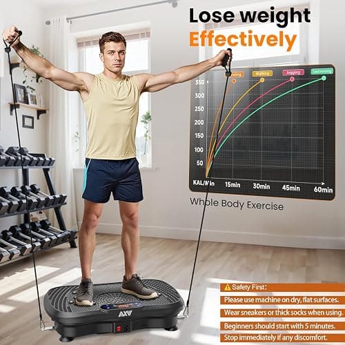 AXV Vibration Plate Fitness Platform Exercise Machine Vibrating Shaking Full Body Shaker Workout Vibrate Stand Shake Board Sport Gym for Weight Loss Fat Burner for Women Men thumbnail 4
