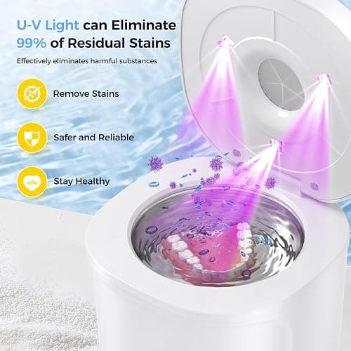 Ultrasonic Retainer Cleaner, Upgraded 48kHz Dental Cleaner Machine for Braces, Mouth Guard Cleaner, Toothbrush Heads, Jewelry, 4 Modes Retainer Cleaner with 200ML Capacity (White) thumbnail 3