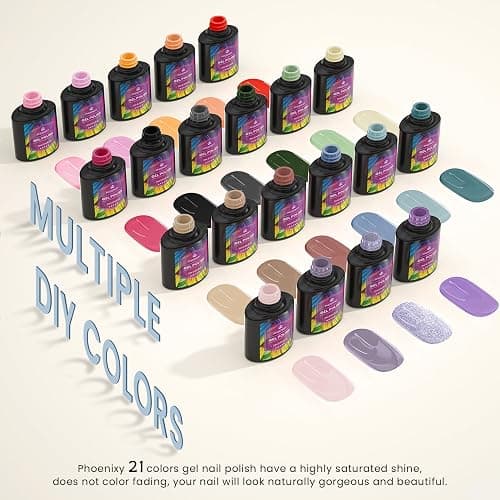 Gel Nail Polish Set-21+3 Pcs Phoenixy Gel Nail Polish Set with Glossy Matte Base Top Coat Popular Nail Art Salon Design Kit Gift for Women thumbnail 6