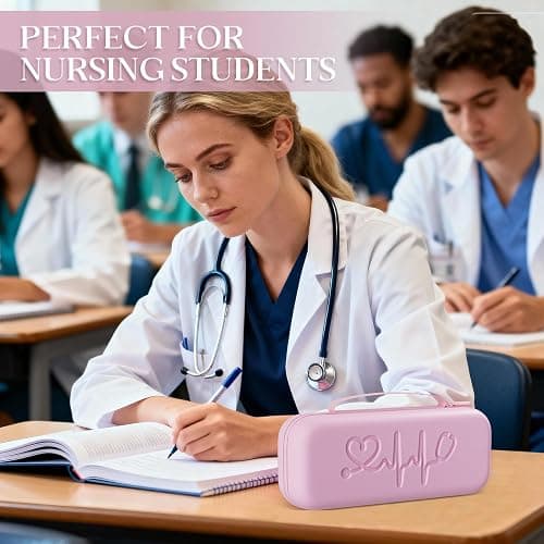 Hard Shell Stethoscope Case for 3M Littmann Classic III, Cardiology IV, MDF, EKO - Nursing School Essentials, Nursing Student Gifts, Nurse Stethoscopes Accessories for Work, Pink thumbnail 2