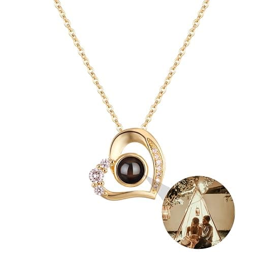 Personalized Picture Necklace Projection Necklace with Photo Inside - Custom Photo Pendant Necklace - 18K Real Gold Plating-Mothers Day Gifts for Mom Wife Valentines Love Memorial Gifts for Anniversary - style1-Gold - Image 1