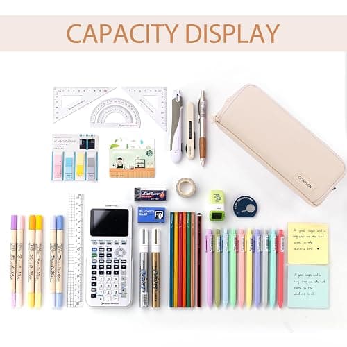 CICIMELON Large Capacity Pencil Case 3 Compartment Pouch Pen Bag for School Teen Girl Boy Men Women (Beige) thumbnail 7
