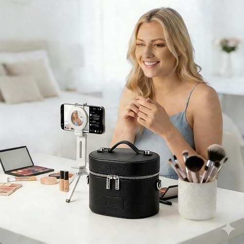 Makeup Bag Vanity Case, Portable Makeup Organizer Case, with Dividers Stylish Travel Toiletry Bags for Men Women, Wine Red, Toiletry Bag for Women (Black) thumbnail 3