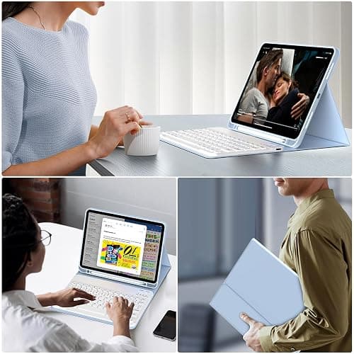 IAMKHO Keyboard Case for iPad (A16) 11th Gen 11 Inch 2025, iPad 10th Generation 10.9 Inch 2022, Detachable Wireless Bluetooth Keyboard with Built-in Left Side Pencil Holder (Sky Blue) thumbnail 9