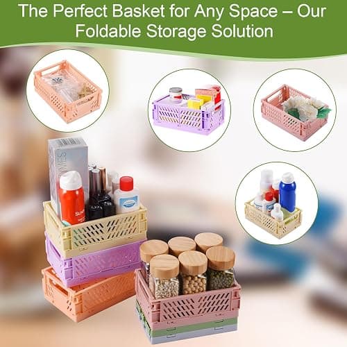 HUUSMOT 6-Pack Small Pastel Plastic Storage Baskets, Collapsible Crates for Organizing, Space-Saving Mini Bins for Classroom, Kitchen, Office, Bedroom (5.9" x 3.8" x 2.2") thumbnail 6