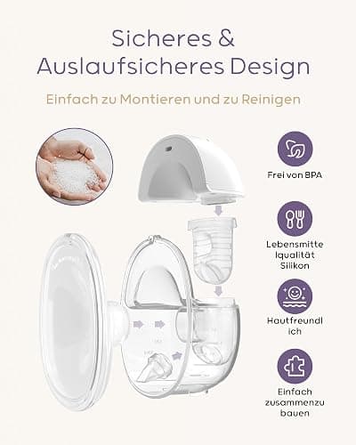 Nuliie Milchpumpe Elektrisch tragbare S32, Elektrische milchpumpe freihändig 4 Modi 9 Stufen mit 18/21/24 mm komfortabler Flansch, Privat, mit Ersatzzubehör im Lieferumfang (2Packs, Weiß) - 2 Packs - Weiß thumbnail 4
