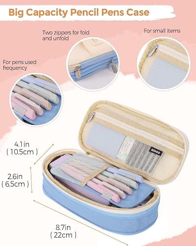 SKYDUE Cute School Supplies 44 PCS, Aesthetic Pencil Case with 12 Pastel Highlighters, 5 Black Gel Pens, 6 Color Gel Pens & Mechanical Pencils, College Essentials Students Stationary Set Blue thumbnail 3