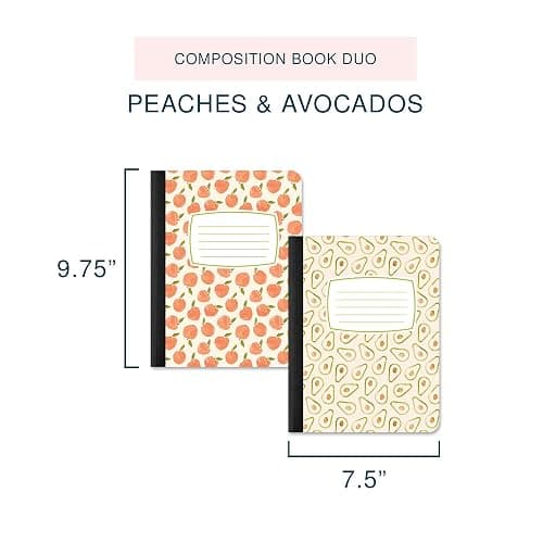 Studio Oh! Composition Notebook Duo 2 Pack 7.5" x 9.75", Back to School Supplies & Cute College Essentials, Aesthetic Notebook for School, 160 Page Lined Paper, 70 GSM Paper Wt., Peaches & Avocados thumbnail 3