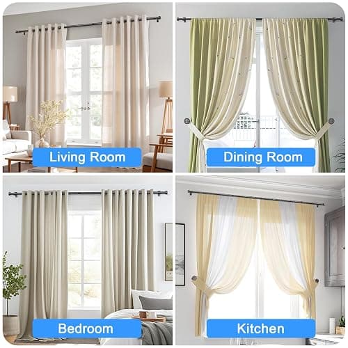 2 Pack Curtain Rods for Windows 32-90 Inch, 1 Inch Adjustable Black Curtain Rod Set with Brackets, Easy Install thumbnail 3