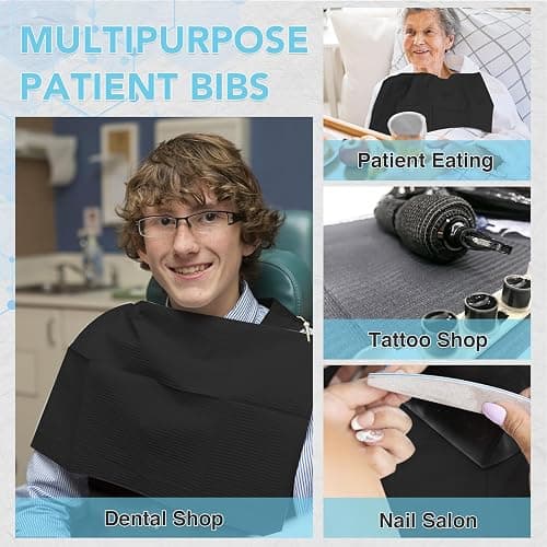 80 Pack Disposable Dental Bibs 13"x18", 3-Ply Waterproof Tattoo Bibs Sheet for Nail Salon, Dental Clinic, Feeding, Tattoo Shop (Black) thumbnail 6