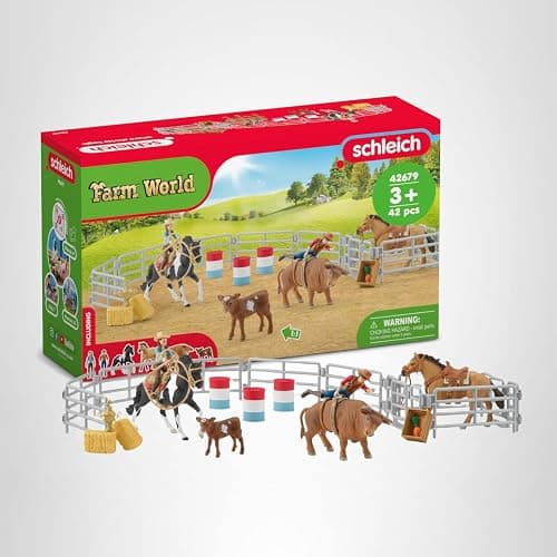 Schleich Farm World - 42PC Rodeo Playset with Animal and Rider Figurines - Cowboy and Cowgirl Action Figures with Cattle and Horse Toys - Western Riding Screen-Free Toys - Kids Ages 3+ | 42679 thumbnail 10