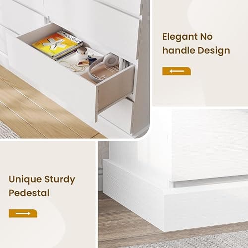 DICTAC 8 Drawers Dresser for Bedroom, White Large Chest of Drawers, Long Modern Double Dressers, Big Clothing Storage Organizer Closet with Ample Space, 51.6''L x 15.7''D x 37.7''H thumbnail 4
