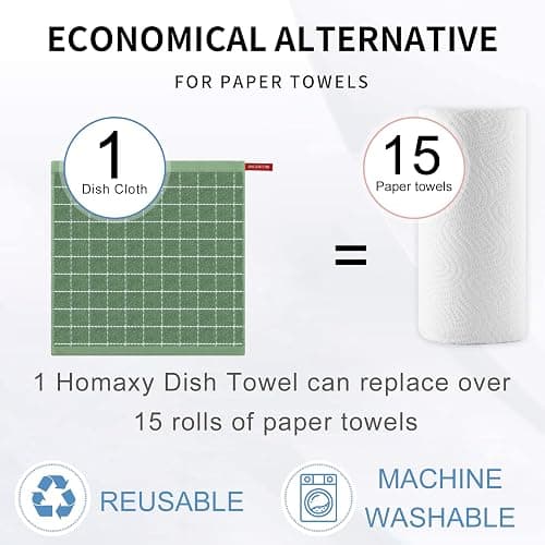 Homaxy 100% Cotton Terry Kitchen Dish Cloths, Ultra Soft and Absorbent Dish Towels for Kitchen, Suitable for Drying and Washing Dishes, 6 Pack, 12 x 12 Inches, Grass Green thumbnail 7