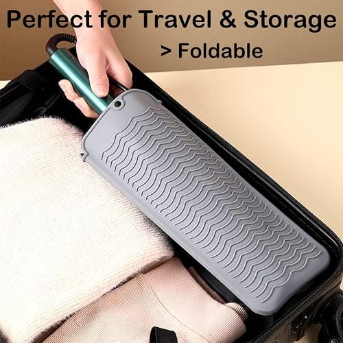 Heat Resistant Silicone Mat with Hanging Hole, Straightener Heat Resistant Travel Mat & Pouch for Curling Iron, Flat Iron and Other Hot Hair Styling Tools, 11 x 5 in, Gray thumbnail 3