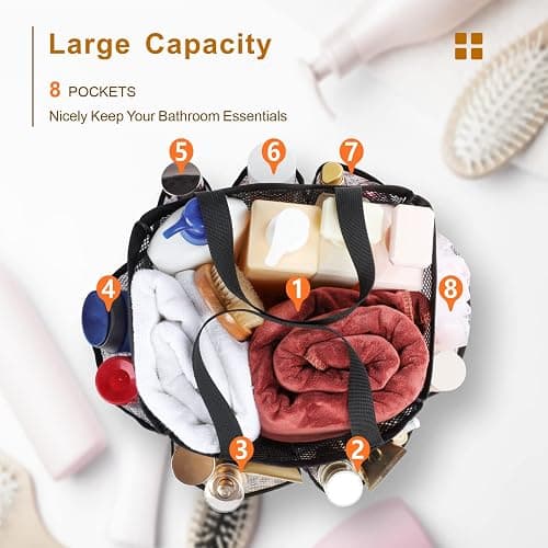 F-color Mesh Shower Caddy Portable - Shower Bag for College Dorm, Leopard | Quick Dry, with S Hook, College Dorm Room Essentials for Camp, Gym, Travel, Freshmen, Camping, Bathroom, Shower Tote thumbnail 4