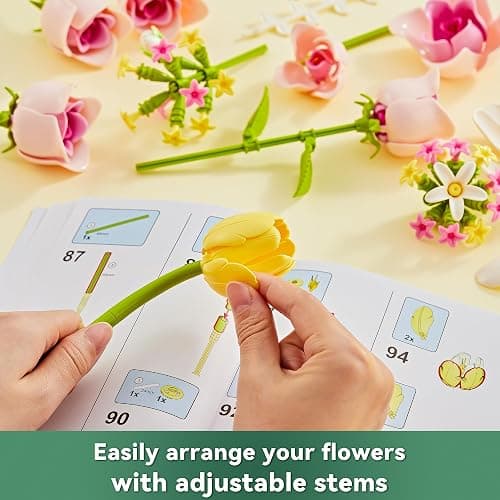 EWED Tulip and Rose Flowers Bouquet Building Sets 18-Pack, Halloween Christmas Valentine's Back to School Gift for Women Girl Girlfriend, Artificial Flower Kits Plant Botanical Collection Home Decor thumbnail 5