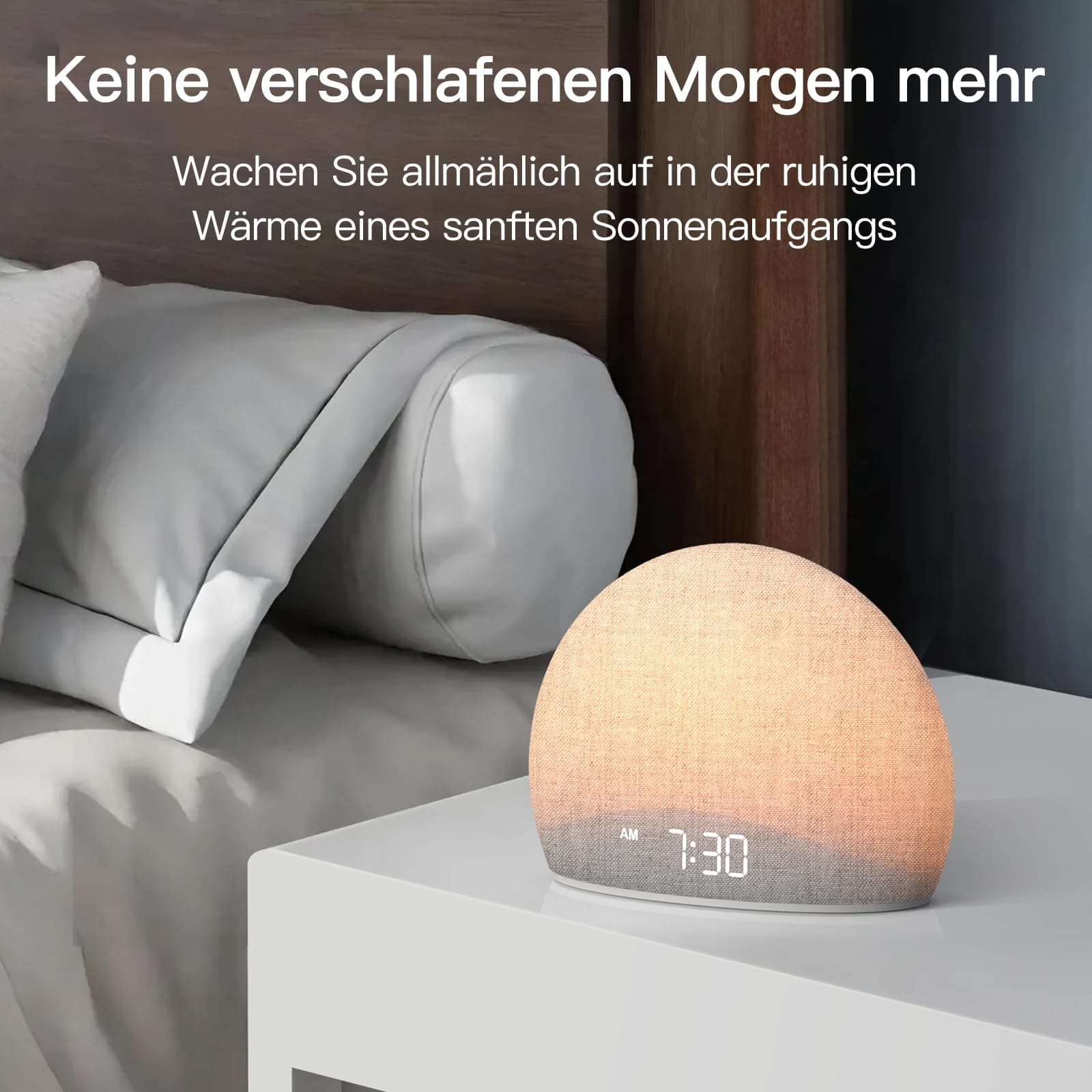 Zonsopgangwekker met witte ruis, weke-up-licht en geluidswekker voor slaapkamer, 20 rustgevende slaaphulpen, natuurlijke lichtwekfunctie, dimbaar display, zonder scherm thumbnail 2