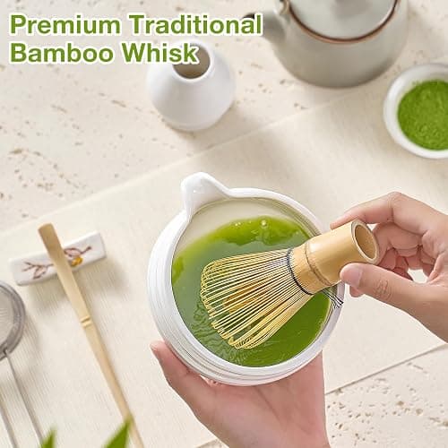 Matcha Whisk Set, Japanese Tea Set (5pcs) includes Matcha Bowl with Spout (19 oz), Bamboo Whisk and Matcha Scoop, Whisk Holder, Stainless Steel Sifter, Tea Making Tools, Matcha Kit thumbnail 7
