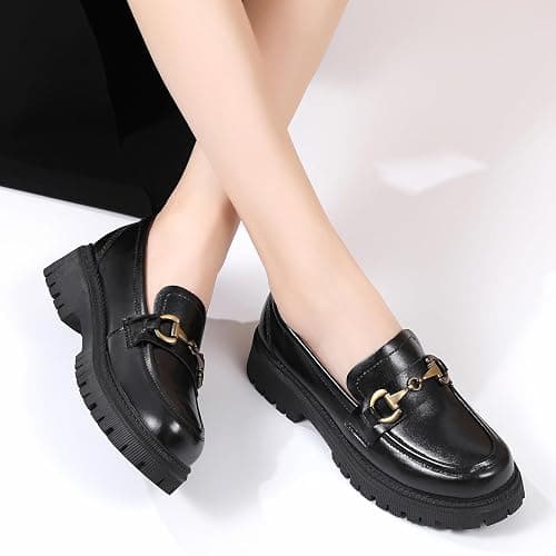 OKJ Loafers for Women Chunky Women's Loafers & Slip-ons Fashion Penny Comfort Business Casual Shoes Dressy Office Work Slip on Black Platform Loafers for Womens thumbnail 4