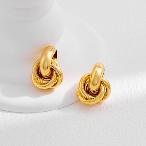 FILMOON Gold Geometric Drop Dangle Earrings for Women Chunky Trendy Knot Stud Small Twisted Link Earring Jewelry Gift thumbnail 7