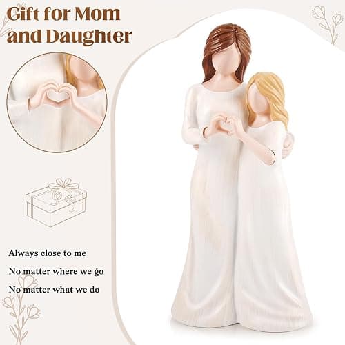 Mum Daughter Figurine Mother Daughter Figurine Mum Gifts Figures from Daughter, Close to Me Best Mum Gift for Mothers Day for Bride Present Hand-Painted Figurines Mum and Daughter (Beige) thumbnail 4