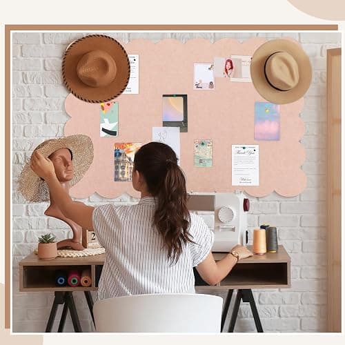 Mooliwe Scalloped Felt Bulletin Board 36 x 24 Inches Foldable Flesh Pink Pin Cork Board Alternative for Wall, 3' x 2' Trifold Picture Vision Self Adhesive Bulletin Decorative thumbnail 6