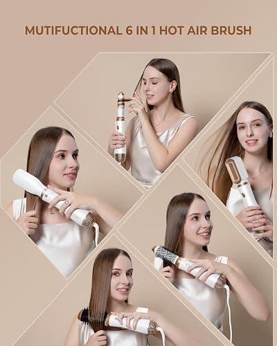 6 in 1 Blow Dryer Brush, Detachable Hair Dryer Brush Air Curler Air Styler Wrap, Curly Twist Hot Curling Iron, Blow Dryer Hot Styler Negative Ion, Travel Hair Styling Tool thumbnail 6