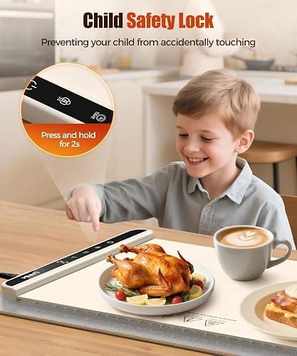 Food Warming Mat with Heat-Resistant Pad, 26X15 Inch, 6-Level Temp 6-Hour Timer, Child Lock Safety,Food Warmer Chafing Dishes for Buffet. thumbnail 7