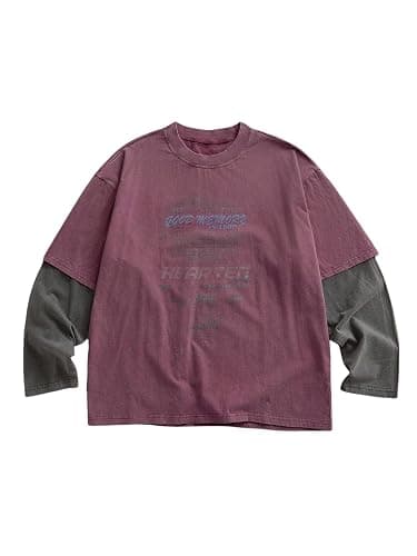 SOLY HUX Men's Letter Graphic Tees Long Sleeve Shirts Y2K Crew Neck 2 in 1 T-Shirt Oversized Tops Streetwear - Image 1
