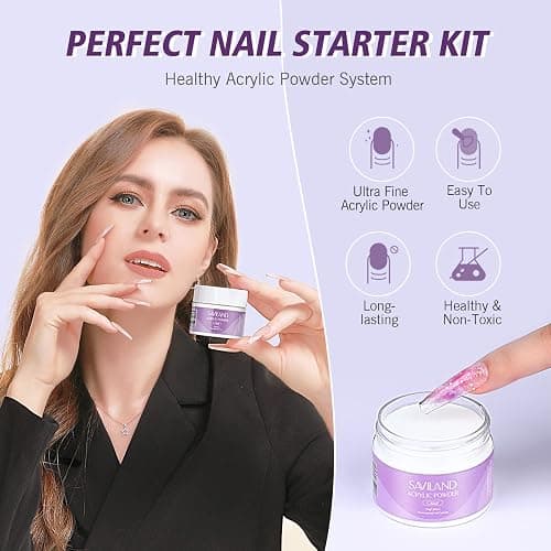 SAVILAND Acrylic Nail Kit Starter Set: Clear Acrylic Powder and Liquid Set With Brush, Forms, Tools for Extension, DIY Home Salon Application - Nail Kit for Beginners with Everything thumbnail 2