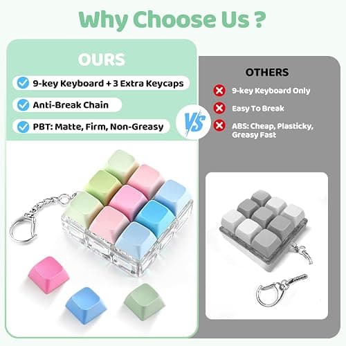 Keyboard Fidget Toy with 3 Extra Keycaps – 9 Key Fidget Keychain Stress Relief Fidget Clicker – Clicky Fidget Toys for Adults, Improve Focus & Relieve Anxiety at Work, Travel – Stress Relief Gifts thumbnail 3