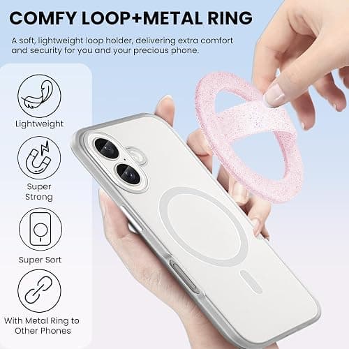 Magnetic Silicone Ring Grip Phone Holder, Loop Grip Phone Holder,Magnetic Phone Loop,Magsafe Phone Grip,Compatible with Magsafe for iPhone 16/15/14/13/12 Series (Pink Sparkle) thumbnail 5