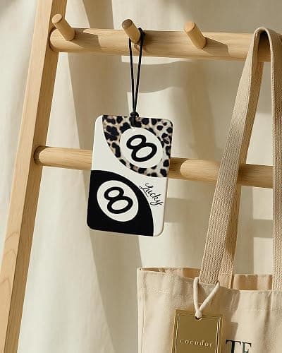 FISWAFY Black Leopard Print Car Air Freshener 4 Pcs, Trendy Cheetah Lucky 8 Ball Ace Card Lips Hanging Air Freshener for Cars Closet Drawer Books, Leopard Car Accessories Mirror Decor for Women thumbnail 4