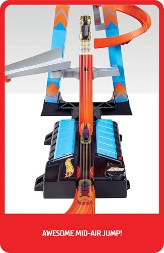 Hot Wheels Sky Crash Tower Track Set, 2.5+ ft / 83 cm High with Motorized Booster, Orange Track & 1 Hot Wheels Vehicle, Race Multiple Cars, Gift for Kids 5 to 10 Years Old & Up thumbnail 4