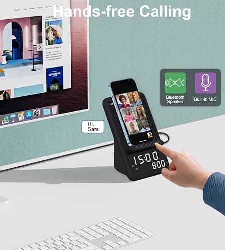 AFK Wireless Charging Station with Bluetooth Speaker and Alarm Clock,Wireless Charger Compatible with iPhone,Android Phones(Black) thumbnail 6