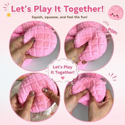 Crunchy Pineapple Bun Squishy - Bead Filled Squeeze Fidget Toy, Realistic Food Replica Design Sensory Squeeze Ball with Crunchy ASMR Feel for Adults，Pink thumbnail 6
