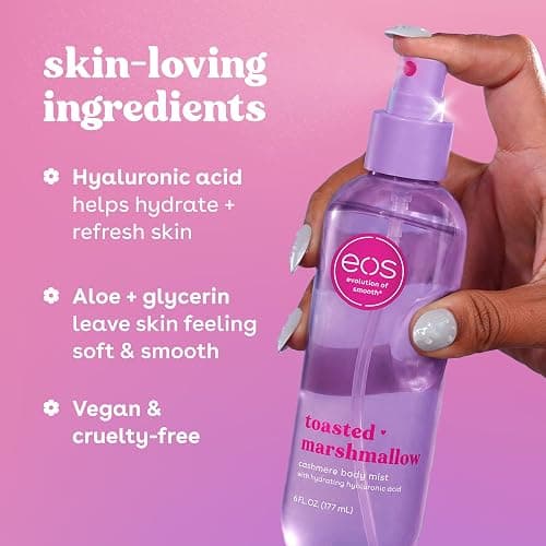 eos Cashmere Body Mist, Toasted Marshmallow, Toasted Vanilla, Sweet Marshmallow, Hair Mist, Body Spray for Women Moisturizing, Hyaluronic Acid, Vanilla Body Spray, Vegan, Cruelty-free, 6 fl oz thumbnail 6