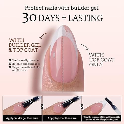 BTArtboxnails XCOATTIPS French Tip Nails - Short Press On Nails, 160 Pcs Pink Square Soft Gel Nail Tips Pre-applied Tip Primer & Base Coat, No Need File False Nails for Gift, 16 Sizes thumbnail 4
