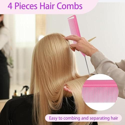 23 Pieces Hair Parting Tools Set, Hair Braiding Tool, Rat Tail Combs | Magnetic Wrist Pin Holder, 6 Sectioning Clips, 4 Rat Tail Combs, 12 Hair Parting Rings for Braiding thumbnail 3