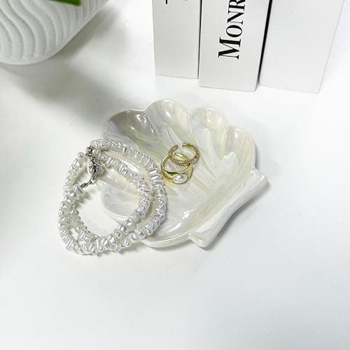 TIGERMILLION Shell Trinket Dish, Ceramic Ring Holder/Jewelry Tray, Cute Organizer Plate Vanity Decorations Accessories for Home Décor Bathroom Valentine's Christmas Birthday Mothers Day Gift for Women thumbnail 2