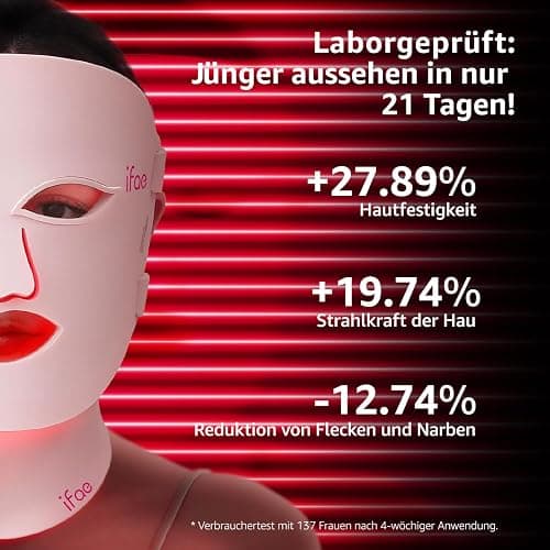 IFAE LED Gesichtsmaske, 630nm&830nm Silikon Rotlichtlampe Gesicht, 396 Chips Rotlicht Maske Gesicht mit 5/10/15/20 Timer, Gesichts & Halsmaske, Wiederaufladbar und Ergonomisches Design(Hellrosa) thumbnail 2