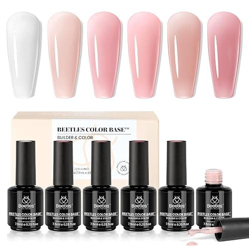 Beetles Rubber Base Builder Nail Gel Set - 6 Colors Nude Pink White Base Gel Polish 5 in 1 for Nail Extension, Repair and Sculpting, Soak Off U V LED Lamp Cure Manicure Art Design Gifts for Women - Image 1