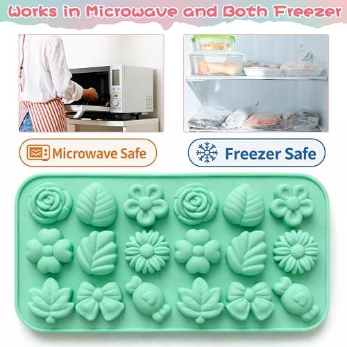 Sliner Floral and Plant 3 Pcs Candy Molds Silicone 3D Chocolate Molds 18-cavities for Chocolate Gummies Cupcake Jelly Muffin Cookie Dessert Baking Ice Cube Soap Making (9.84 x 5.91 Inches) thumbnail 6