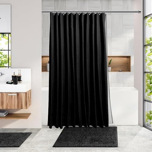 Clara Clark Bathroom Accessories Set - Bathroom Set, Bathroom Accessory Set, Shower Curtain Set, Toilet Brush, Trash Can & Soap Dispenser - Black - 20PC thumbnail 2