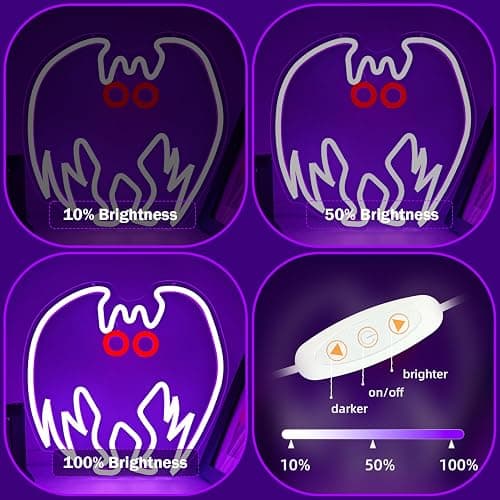 FuugZze Mothman Neon Signs for Wall Decor Neon Lights for Bedroom,Mothman Halloween Led Signs for Bedroom Wall Party Birthday Christmas Gifts USB Light Up Sign for Office Man Cave Gothic Home Decor thumbnail 5