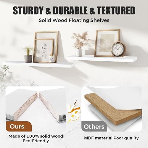 ABSWHLM 16x5.8x0.8in Floating Wall Shelves Rustic Solid Wood 4-Pack, White | Pine Wood, Easy To Install, Multi-Functional Storage, Living Room Bedroom Decor, Multi-Purpose Storage & Decor Design thumbnail 4